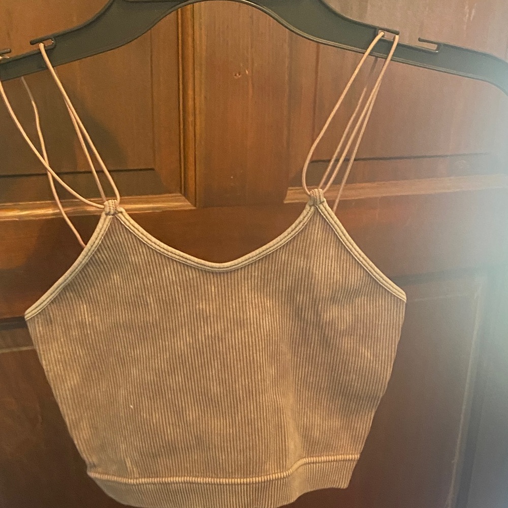 Women's Ribbed Spaghetti Strap Crop Top - Taupe❤️‍🔥❤️‍🔥
